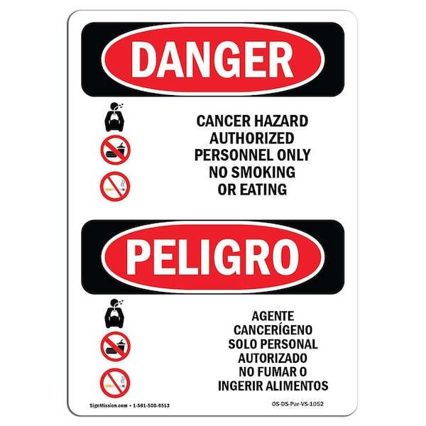 Safety Sign, OSHA, 5" Height, Cancer Hazard Authorized Personnel Spanish, 10PK